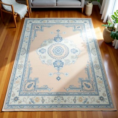 Handknotted Oushak Wool Rug In